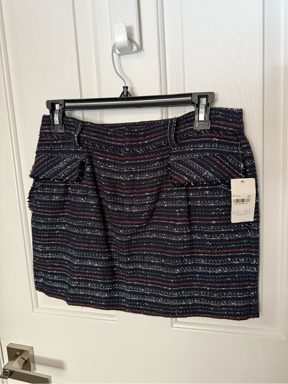 RACHEL Rachel Roy Navy Tweed Mini Skirt with Red Stripe Detail
